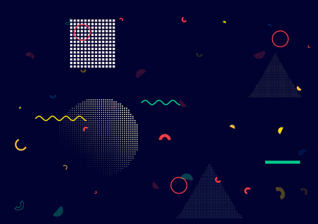 Simple Memphis Cover, Vector Seamless Pattern, Geometric Design. Trendy Futuristic Poster Business Background. Vintage Retro Simple Shapes, Motion Memphis Seamless Texture. Hipster Party Backgroundのイラスト素材