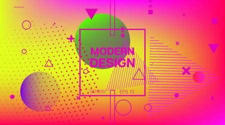 Retro Memphis Music Poster Vector Design. Vivid Color Overlay, Space Cosmic Gradient Background. Geometric Memphis Design Elements, Music Poster. Vintage Abstract Shapes Business Designのイラスト素材