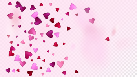Flying Hearts Vector Confetti. Valentines Day Tender Pattern. Beautiful Pink Scatter Valentines Day Decoration with Falling Down Hearts Confetti. Elegant Gift, Birthday Card, Poster Backgroundのイラスト素材
