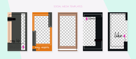 Social Media Stories SMM Template. Concept Vector Set. Trendy App Kit, Brown Grey Transparent Elegant Geometric Cover Patterns. Invitation Advert Design Pack.  Social Media Stories Collectionのイラスト素材