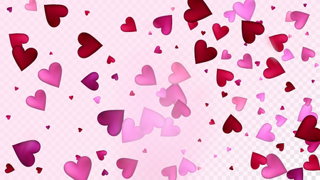 Red, Pink Hearts Vector Confetti. Valentines Day Wedding Pattern. Beautiful Pink Glitter Valentines Day Decoration with Falling Down Hearts Confetti. Luxury Gift, Birthday Card, Poster Backgroundのイラスト素材