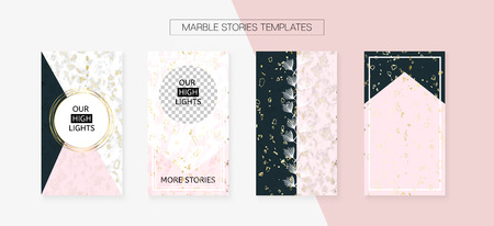 Stories Template Cool Vector Layout. Invitation Advert Design Pack. Grunge App Kit, Pink White Gold Elegant Geometric Marble Patterns. Social Media Covers Set. Stories Template VIP Layoutのイラスト素材