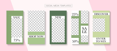 Editable Stories Modern Vector Layout. Bright Social Media Sale -50, Fashion, New Goodies Photo Frames Kit. Social Media Illustration SMM App Template.のイラスト素材