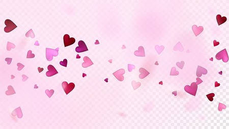 Red, Pink Hearts Vector Confetti. Valentines Day Wedding Pattern. Modern Gift, Birthday Card, Poster Background Valentines Day Decoration with Falling Down Hearts Confetti. Beautiful Pink Designのイラスト素材