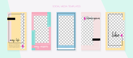 Editable Social Media Stories Template. Modern App Kit, Pink Blue Yellow Rich VIP Geometric Cover Patterns.  Cards Vector Set. Graphic Phone Design Pack.  Social Media Stories Collectionのイラスト素材