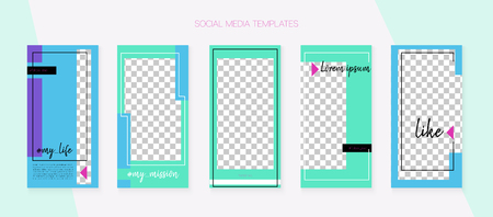Social Media Stories SMM Template. Minimal App Kit, Blie White Grey Rich VIP Geometric Cover Patterns.  Covers Vector Set. Graphic Brand Design Pack. Social Media Stories VIP Layoutのイラスト素材
