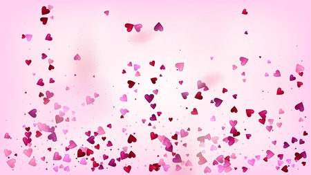 Red, Pink Hearts Vector Confetti. Valentines Day Wedding Pattern. Beautiful Pink Glitter Valentines Day Decoration with Falling Down Hearts Confetti. Modern Gift, Birthday Card, Poster Backgroundのイラスト素材