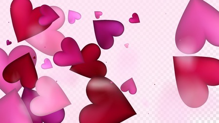 Flying Hearts Vector Confetti. Valentines Day Tender Pattern. Beautiful Pink Sparkles Valentines Day Decoration with Falling Down Hearts Confetti. Elegant Gift, Birthday Card, Poster Backgroundのイラスト素材