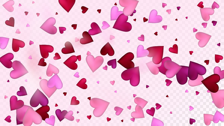 Falling Hearts Vector Confetti. Valentines Day Romantic Pattern. Elegant Gift, Birthday Card, Poster Background Valentines Day Decoration with Falling Down Hearts Confetti. Beautiful Pink Borderのイラスト素材