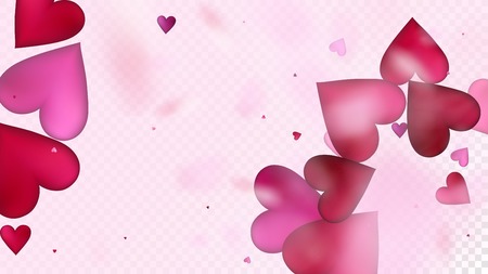 Realistic Hearts Vector Confetti. Valentines Day Tender Pattern. Luxury Gift, Birthday Card, Poster Background Valentines Day Decoration with Falling Down Hearts Confetti. Beautiful Pink Frameのイラスト素材
