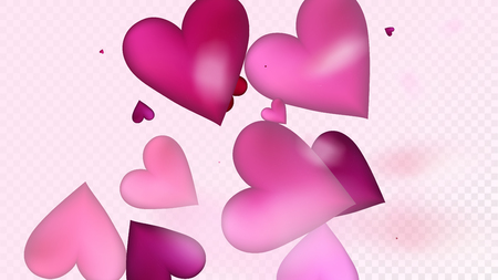 Realistic Hearts Vector Confetti. Valentines Day Romantic Pattern. Beautiful Pink Frame Valentines Day Decoration with Falling Down Hearts Confetti. Elegant Gift, Birthday Card, Poster Backgroundのイラスト素材