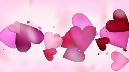 Realistic Hearts Vector Confetti. Valentines Day Romantic Pattern. Beautiful Pink Border Valentines Day Decoration with Falling Down Hearts Confetti. Modern Gift, Birthday Card, Poster Backgroundのイラスト素材