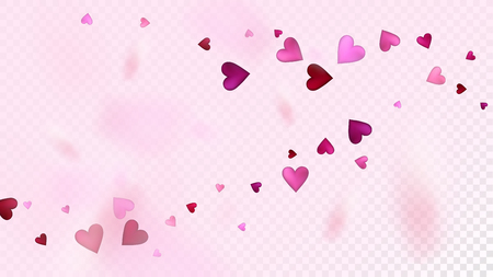 Realistic Hearts Vector Confetti. Valentines Day Tender Pattern. Beautiful Pink Scatter Valentines Day Decoration with Falling Down Hearts Confetti. Trendy Gift, Birthday Card, Poster Backgroundのイラスト素材