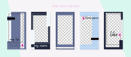 Social Media Stories SMM Template. Blogger Concept Vector Set. Simple App Kit, Blie White Grey Graphic Geometric Cover Patterns. Graphic Apps Design Pack. Social Media Stories Simple Setのイラスト素材