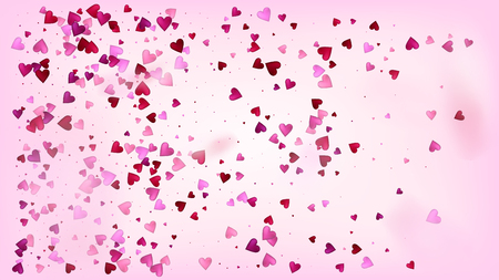 Red, Pink Hearts Vector Confetti. Valentines Day Romantic Pattern. Beautiful Pink Sparkles Valentines Day Decoration with Falling Down Hearts Confetti. Modern Gift, Birthday Card, Poster Backgroundのイラスト素材
