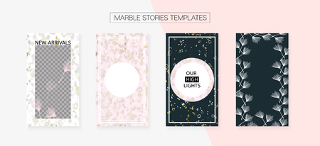 Stories Template Cool Vector Layout. Social Media Covers Set. Hipster App Kit, Pink White Gold Rich VIP Geometric Marble Patterns. Graphic Phone Design Pack. Stories Template VIP Layoutのイラスト素材