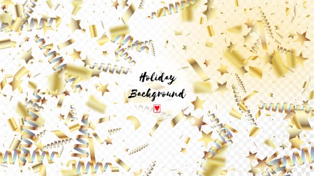 Modern Gold Confetti, Falling Stars, Streamers, Tinsel. Cool Premium Christmas, New Year, Birthday Party Holiday Garland. Horizontal Shiny Sparkles Background. Gold Confetti, Falling Down Stars.のイラスト素材