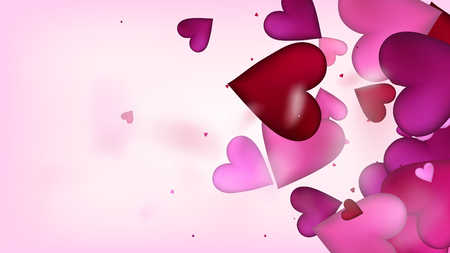 Flying Hearts Vector Confetti. Valentines Day Tender Pattern. Elegant Gift, Birthday Card, Poster Background Valentines Day Decoration with Falling Down Hearts Confetti. Beautiful Pink Sparklesのイラスト素材