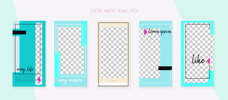 Social Media Stories SMM Template. Invitation Advert Design Pack. Modern App Kit, Blie White Grey Abstract Geometric Cover Patterns. Concept Vector Set. Social Media Stories VIP Layoutのイラスト素材