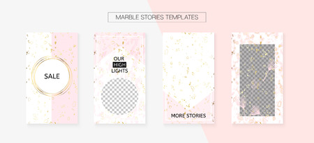 Stories Template Cool Vector Layout. Trendy App Kit, Pink White Gold Elegant Geometric Marble Patterns. Social Media Cards Set. Graphic Advert Design Pack. Stories Template VIP Layoutのイラスト素材
