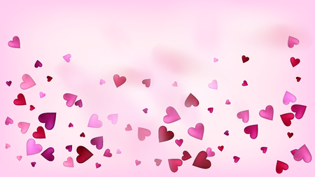 Realistic Hearts Vector Confetti. Valentines Day Wedding Pattern. Beautiful Pink Border Valentines Day Decoration with Falling Down Hearts Confetti. Modern Gift, Birthday Card, Poster Backgroundのイラスト素材