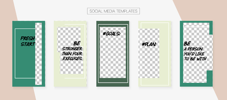 Social Media Stories SMM Template. Invitation Advert Design Pack.  Tech App Kit, Green Grey Blue Graphic Geometric Cover Patterns. Social Media Stories Simple Setのイラスト素材
