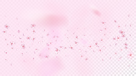 Nice Sakura Blossom Isolated Vector. Summer Flying 3d Petals Wedding Design. Japanese Nature Flowers Illustration. Valentine, Mother's Day Magic Nice Sakura Blossom Isolated on Roseのイラスト素材
