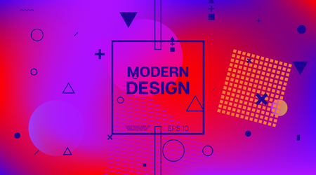 Futuristic Memphis Minimal Cover Vector Template. Neon Gradient Overlay, Small Space Particles Background. Geometric Memphis Design Elements .のイラスト素材