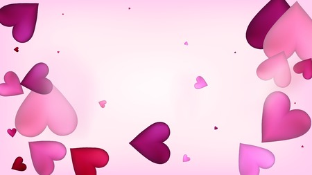 Realistic Hearts Vector Confetti. Valentines Day Wedding Pattern. Beautiful Pink Frame Valentines Day Decoration with Falling Down Hearts Confetti. Modern Gift, Birthday Card, Poster Backgroundのイラスト素材