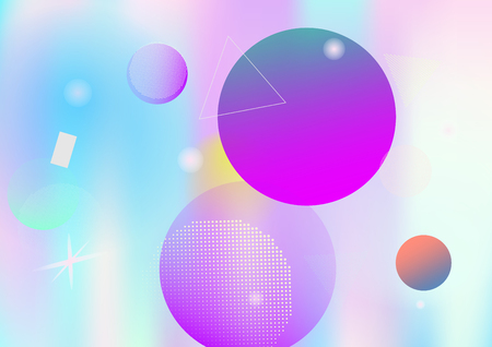 Holographic memphis business vector background. Gradient hipster horizontal color overlay. Geometric abstract corporate identity holograph pattern. Falling chaotic dreamy memphis wallpaper.のイラスト素材