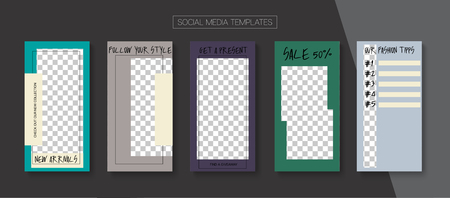 Editable Stories Hipster Vector Layout.  Social Media Advertising Phone Template. Brand Social Media Shop Now, Fashion, New Arrivals Photo Frames Set.のイラスト素材