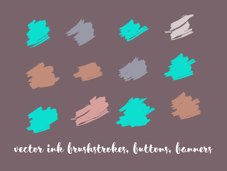 Natural Hand Painted Vector Banner Set. Graffiti  , Paint Brushstrokes. Modern Textured Ads Buttons, Artistic Paintbrush Doodles. Nature Hand Drawn Vector Banner Set. Ink Splash and Backgroundsのイラスト素材