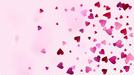 Red, Pink Hearts Vector Confetti. Valentines Day Romantic Pattern. Elegant Gift, Birthday Card, Poster Background Valentines Day Decoration with Falling Down Hearts Confetti. Beautiful Pink Sparklesのイラスト素材