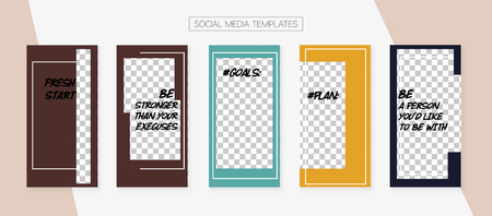 Social Media Stories SMM Template. Trendy App Kit, Brown Grey Transparent Graphic Geometric Cover Patterns. Graphic Brand Design Pack. Concept Vector Set. Social Media Stories Simple Setのイラスト素材