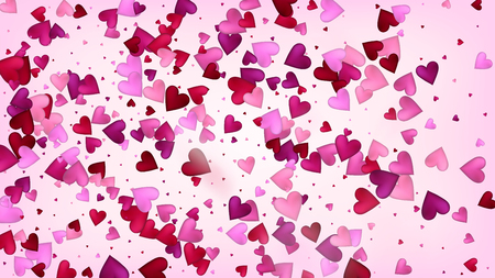 Realistic Hearts Vector Confetti. Valentines Day Wedding Pattern. Beautiful Pink Border Valentines Day Decoration with Falling Down Hearts Confetti. Luxury Gift, Birthday Card, Poster Backgroundのイラスト素材