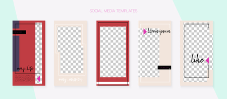 Social Media Stories SMM Template. Minimal App Kit, Brown Grey Transparent Graphic Geometric Cover Patterns. Graphic Mobile Design Pack. Frame Vector Set. Social Media Stories Simple Setのイラスト素材