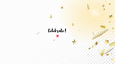 Modern Luxury Confetti, Isolated Stars, Tinsel Falling. Horizontal Stars Explosion Background. Cool Elegant Christmas, New Year, Birthday Party Holiday Pattern. Luxury Confetti, Isolated Goldのイラスト素材