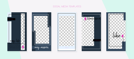 Social Media Stories SMM Template. Graphic Phone Design Pack. Covers Vector Set. Funky App Kit,  White Grey Luxury Geometric Cover Patterns. Social Media Stories Templatesのイラスト素材