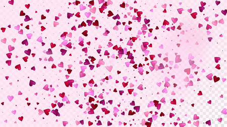 Realistic Hearts Vector Confetti. Valentines Day Romantic Pattern. Trendy Gift, Birthday Card, Poster Background Valentines Day Decoration with Falling Down Hearts Confetti. Beautiful Pink Designのイラスト素材