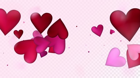 Falling Hearts Vector Confetti. Valentines Day Romantic Pattern. Modern Gift, Birthday Card, Poster Background Valentines Day Decoration with Falling Down Hearts Confetti. Beautiful Pink Scatterのイラスト素材