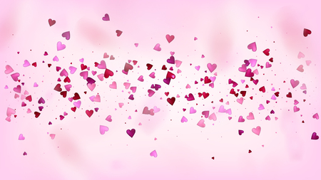 Realistic Hearts Vector Confetti. Valentines Day Tender Pattern. Beautiful Pink Design Valentines Day Decoration with Falling Down Hearts Confetti. Elegant Gift, Birthday Card, Poster Backgroundのイラスト素材