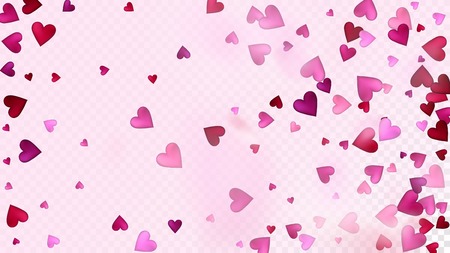 Flying Hearts Vector Confetti. Valentines Day Wedding Pattern. Luxury Gift, Birthday Card, Poster Background Valentines Day Decoration with Falling Down Hearts Confetti. Beautiful Pink Scatterのイラスト素材