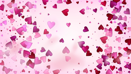 Realistic Hearts Vector Confetti. Valentines Day Romantic Pattern. Beautiful Pink Glitter Valentines Day Decoration with Falling Down Hearts Confetti. Trendy Gift, Birthday Card, Poster Backgroundのイラスト素材