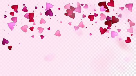 Realistic Hearts Vector Confetti. Valentines Day Romantic Pattern. Beautiful Pink Border Valentines Day Decoration with Falling Down Hearts Confetti. Rich VIP Gift, Birthday Card, Poster Backgroundのイラスト素材