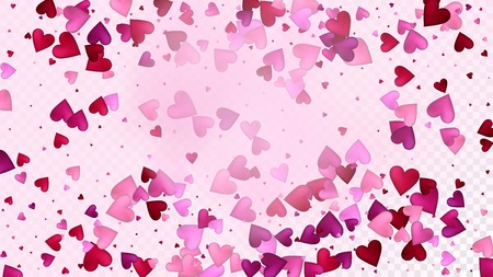 Realistic Hearts Vector Confetti. Valentines Day Tender Pattern. Elegant Gift, Birthday Card, Poster Background Valentines Day Decoration with Falling Down Hearts Confetti. Beautiful Pink Scatterのイラスト素材