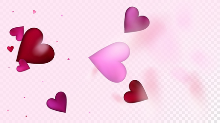 Red, Pink Hearts Vector Confetti. Valentines Day Wedding Pattern. Beautiful Pink Design Valentines Day Decoration with Falling Down Hearts Confetti. Elegant Gift, Birthday Card, Poster Backgroundのイラスト素材