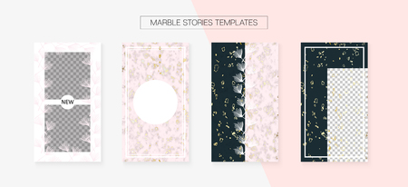 Stories Template Cool Vector Layout. Textured Apps Design Pack. Grunge App Kit, Pink White Gold Luxury Geometric Marble Patterns. Social Media Design Set. Stories Template VIP Layoutのイラスト素材