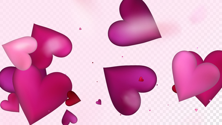 Falling Hearts Vector Confetti. Valentines Day Romantic Pattern. Beautiful Pink Sparkles Valentines Day Decoration with Falling Down Hearts Confetti. Trendy Gift, Birthday Card, Poster Backgroundのイラスト素材