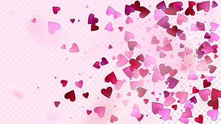 Falling Hearts Vector Confetti. Valentines Day Tender Pattern. Beautiful Pink Frame Valentines Day Decoration with Falling Down Hearts Confetti. Modern Gift, Birthday Card, Poster Backgroundのイラスト素材