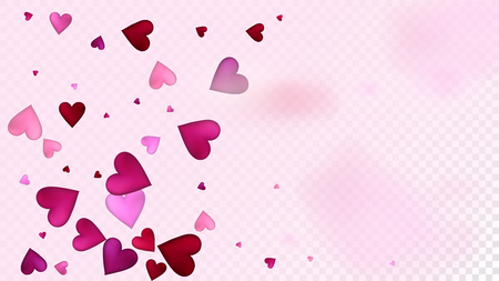 Flying Hearts Vector Confetti. Valentines Day Wedding Pattern. Beautiful Pink Border Valentines Day Decoration with Falling Down Hearts Confetti. Trendy Gift, Birthday Card, Poster Backgroundのイラスト素材